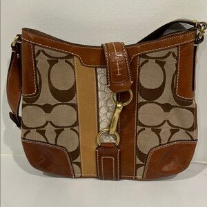 Coach Brown and Tan Signature Shoulder Bag